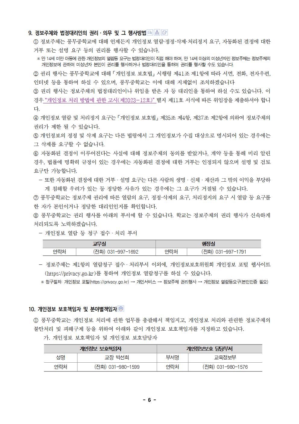 2025년 풍무중학교 개인정보 처리방침 개정006