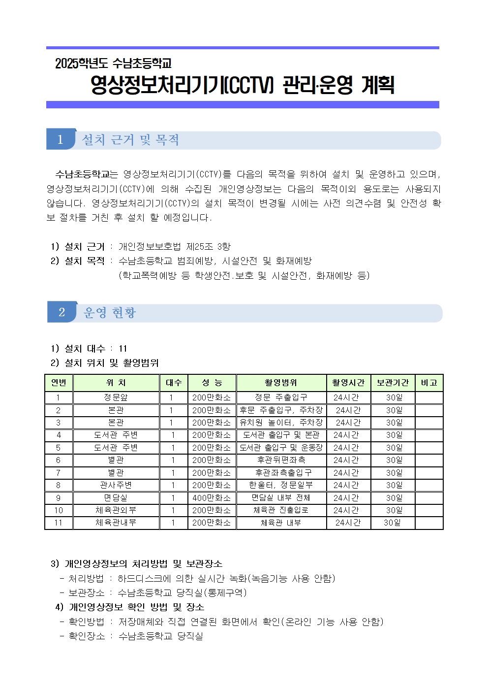 2024 수남초등학교 영상정보처리기기 관리운영 계획001