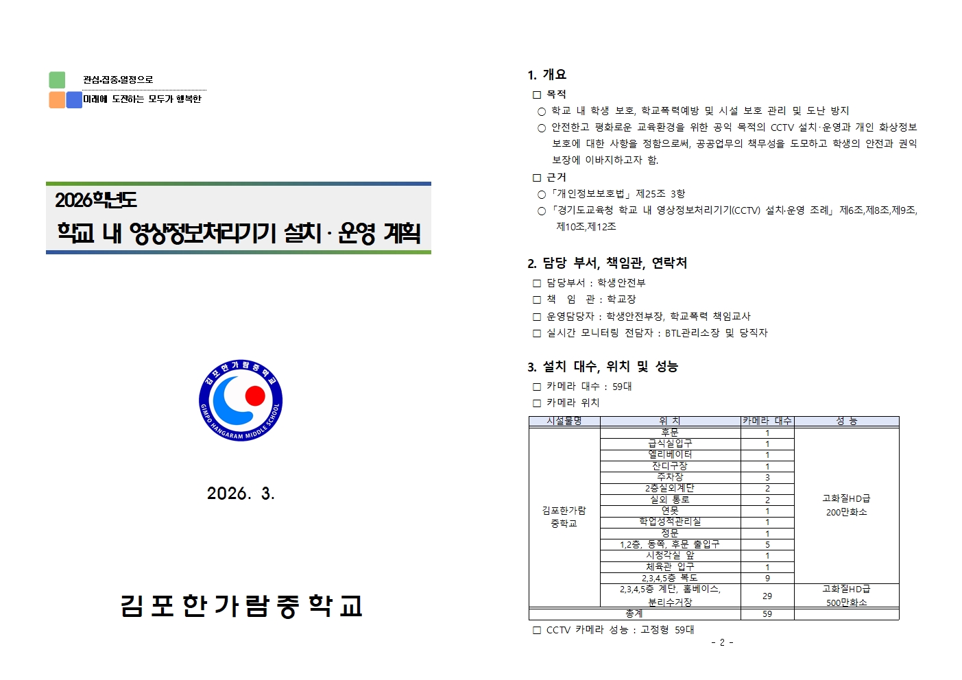 2026학년도 학교 내 영상정보처리기기 운영·관리 방침(홈페이지 공개용)001
