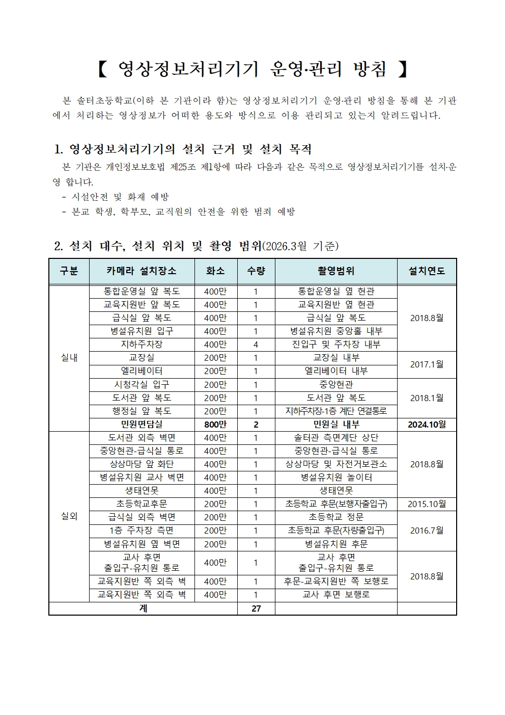 2026학년도 교내 영상정보처리기기 운영 및 관리 방침001