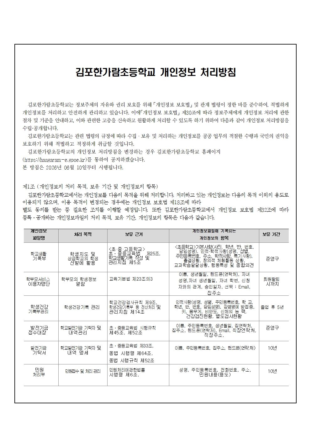 2026년도 개인정보 처리방침 개정(김포한가람초)0610최종001