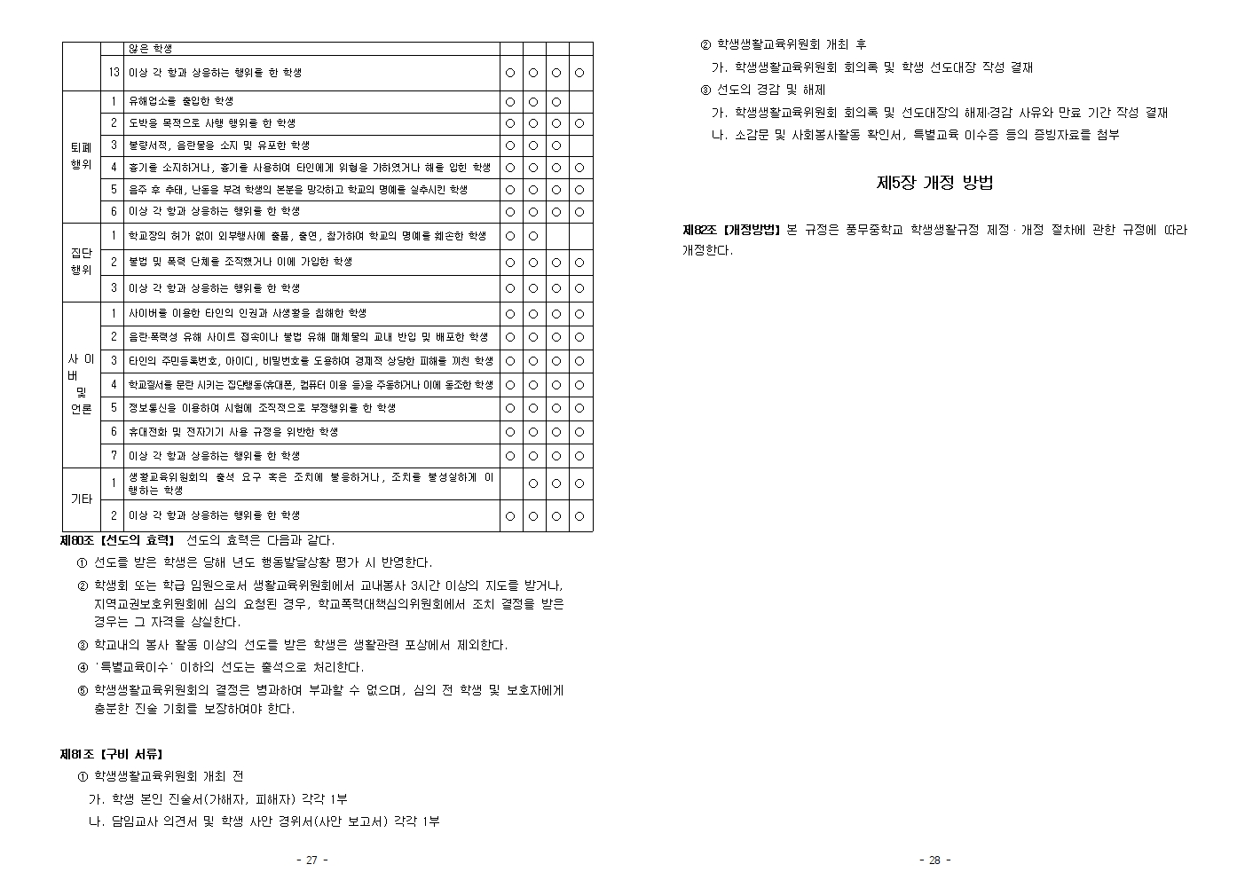 2026학년도 풍무중학교 학생생활규정(2026. 7 .8. 개정)(최종)014.jpg