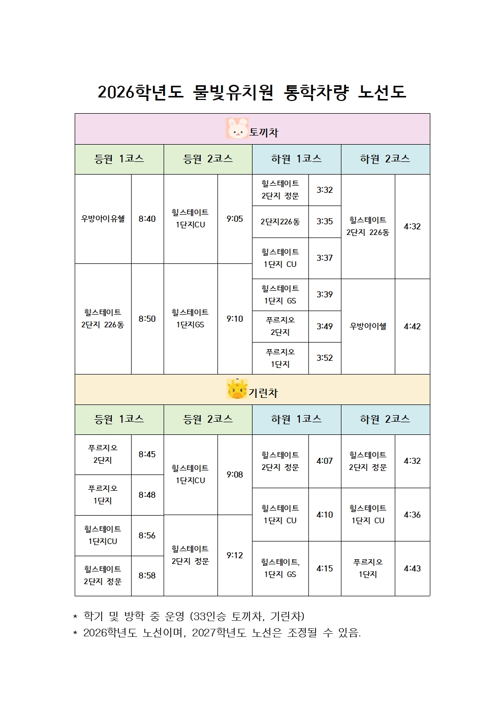 2026학년도 물밫유치원 통학차량 노선도001