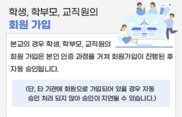 학생, 학부모, 교직원의 회원가입